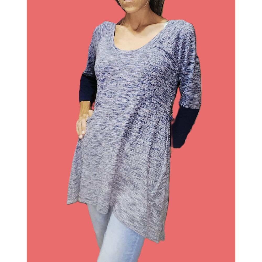 Sophie Max ~ Blue Grey Marbled Flowy 3/4 Sleeve Top ~ Medium